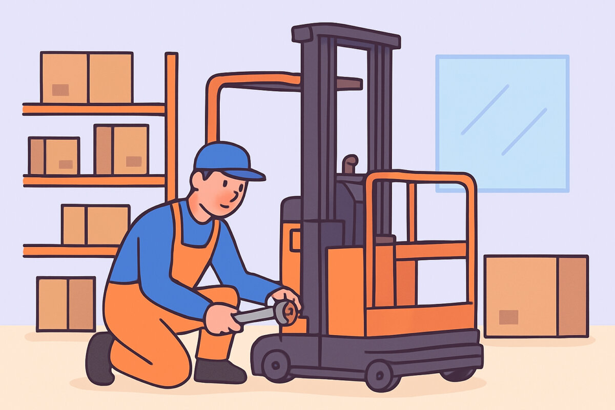 Orderpicker-trukin huolto keräilyyn ja varastotyöhön